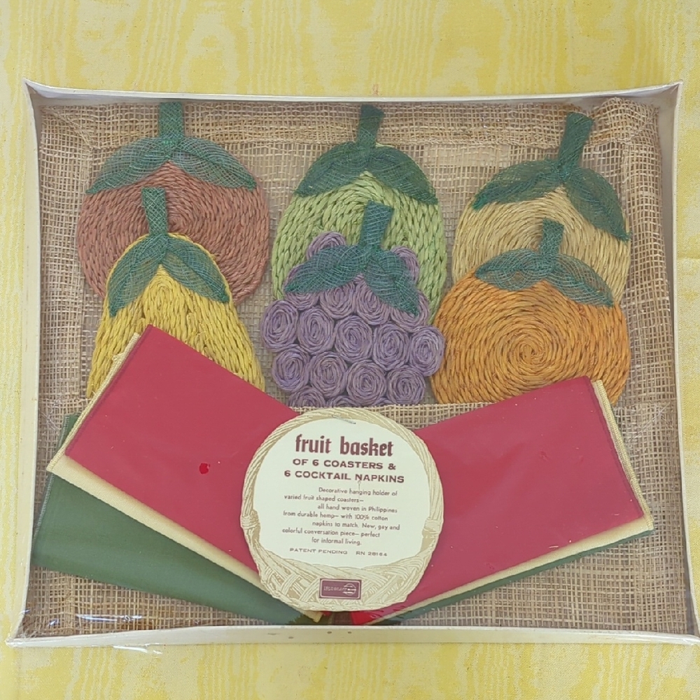 Vintage Set Of 6 Coasters 6 Cocktail Napkins. Original Packaging.